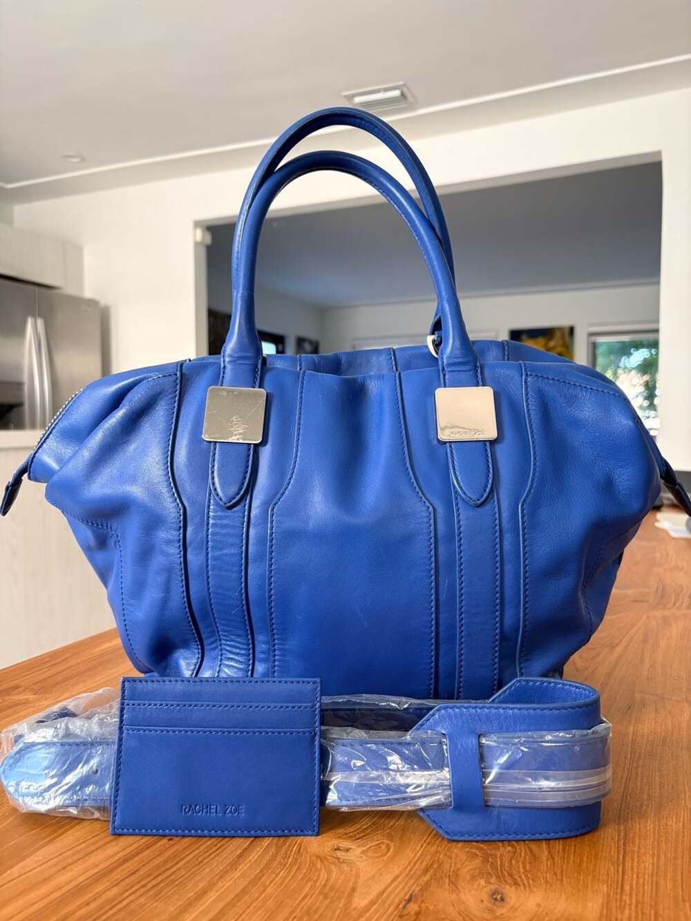 Rachel Zoe Cobalt Blue Leather Satchel Crossbody Bag with Card Holder